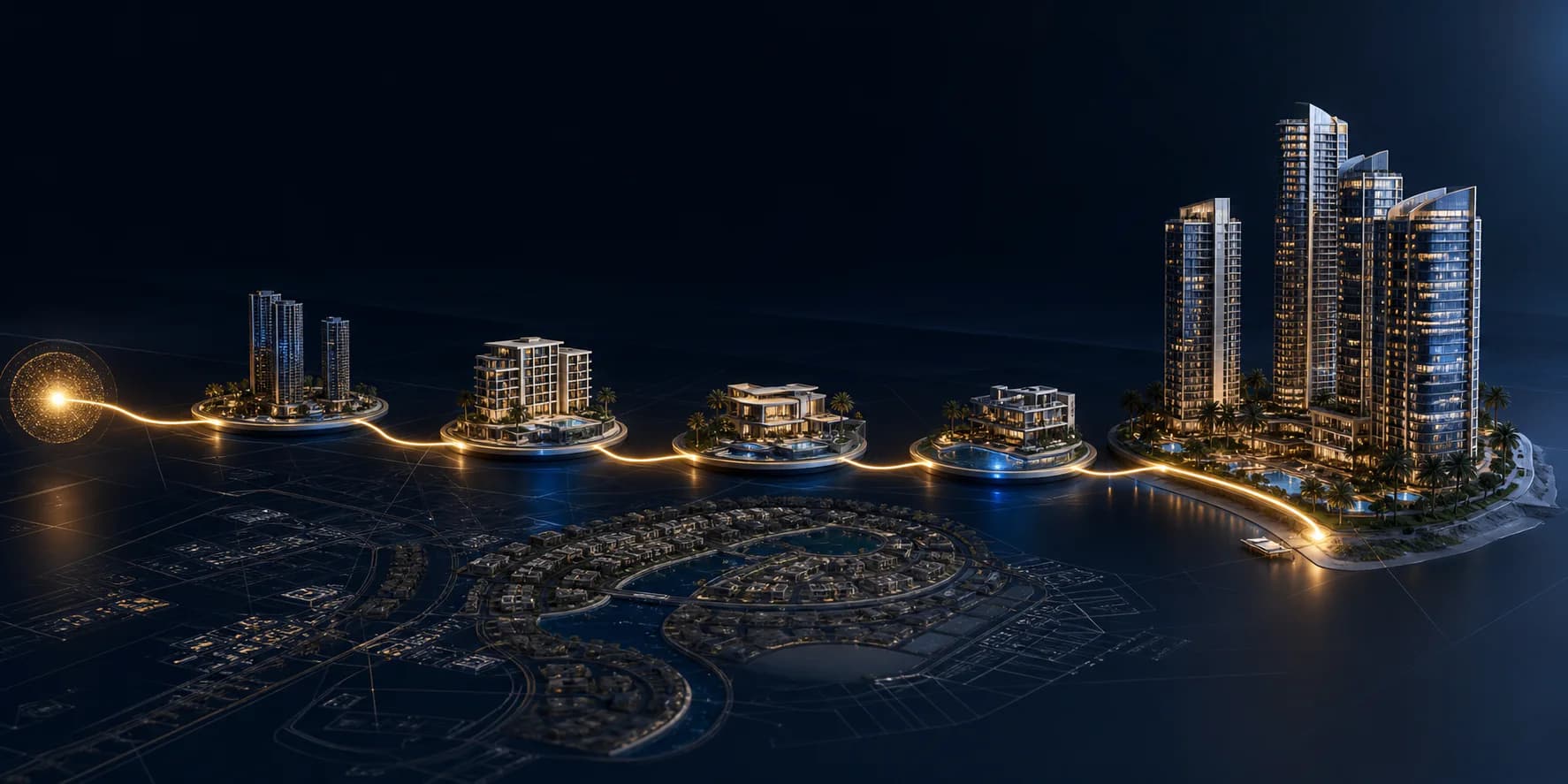UAE residential projects connected across an architectural sales master plan